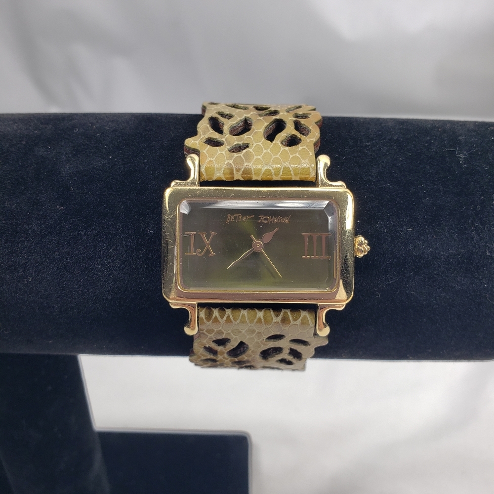 Betsy Johnson Gold Tone Rectangle Faced Working Wrist Watch